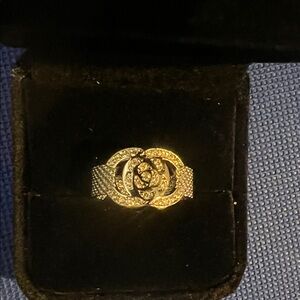 Silver Ring with Crystals Floral Design